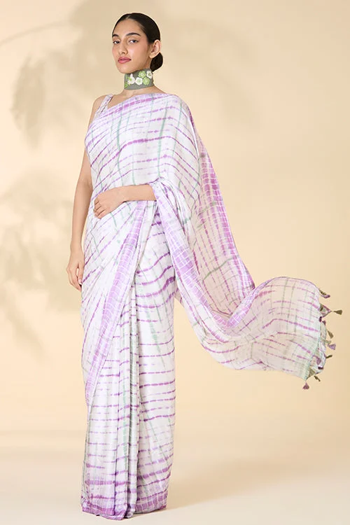 Okhai "Orchid Love" Tie-and-Dye Modal Silk Saree with Blouse Piece Vintage Lace Blouse