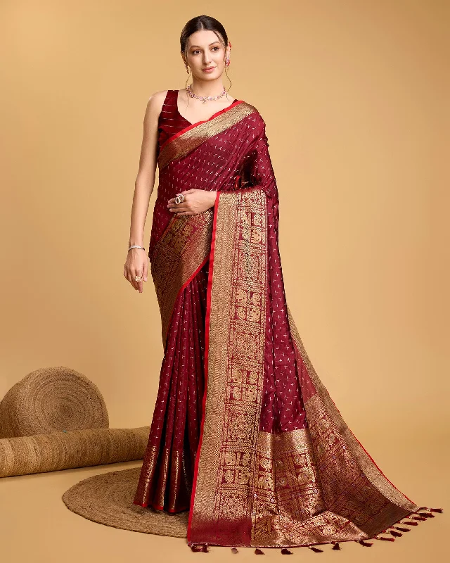 Women Party Wear Premium Banarasi Silk Saree With Un Stitched Blouse Delicate Pleat Blouse