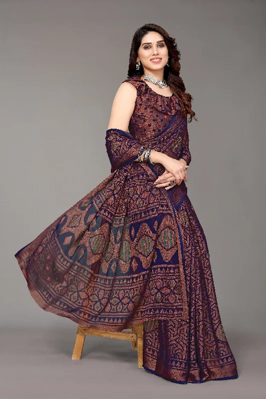 Women Party Wear Printed Brasso Chiffon Saree With Un Stitched Blouse Floral Chiffon Blouse