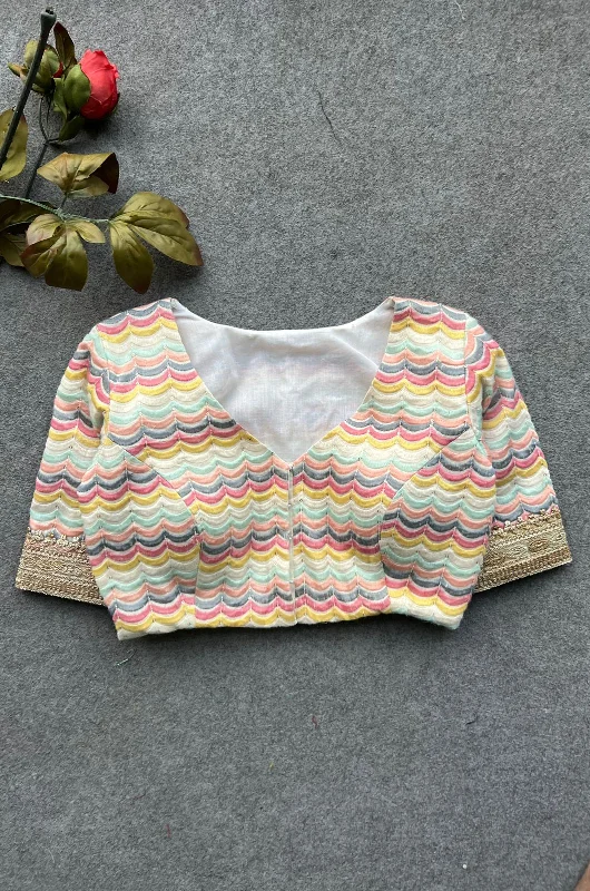 White cotton sequence embroidery blouse Feminine Pastel Blouse