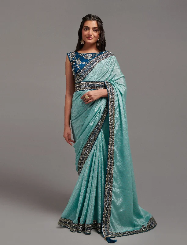 Women Party Wear Premium Chinon Silk Saree With Un Stitched Blouse Boho Printed Blouse