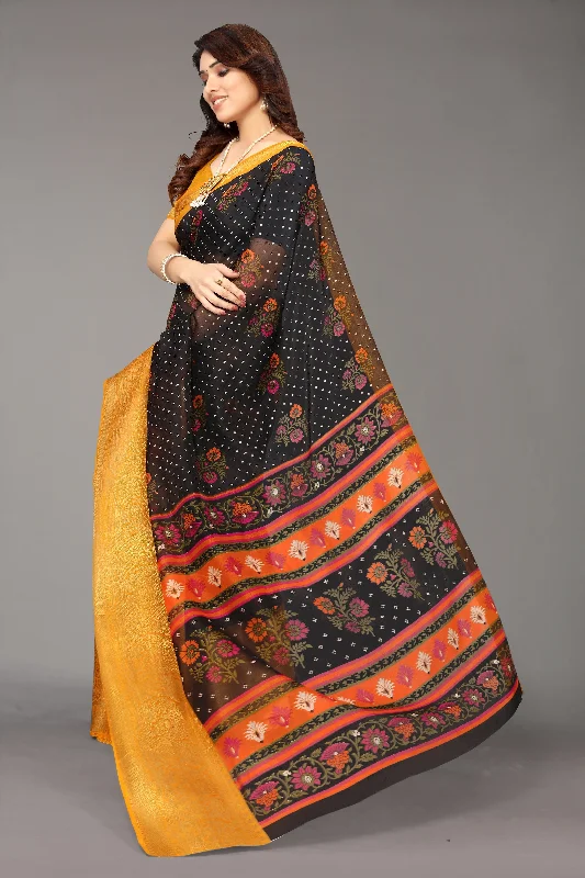 Women Party Wear Bandhani Style Banarasi Silk Saree With Un Stitched Blouse Elegant Silk Blouse