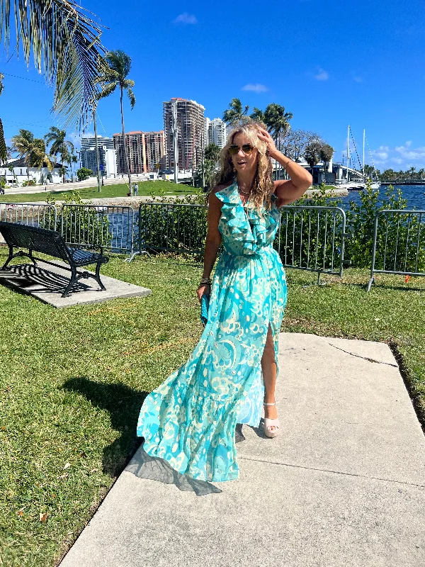 TURQUESA MAXI DRESS Trendy V-Neck Maxi Dress