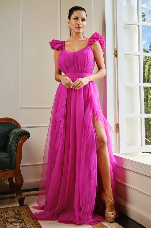 Elisabelle Runway Tulle Maxi Dress Fashionable Asymmetrical Maxi Dress