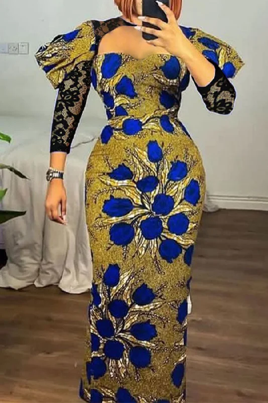 Graphic Print Retro Cutout Maxi Dress Stylish A-Line Maxi Dress