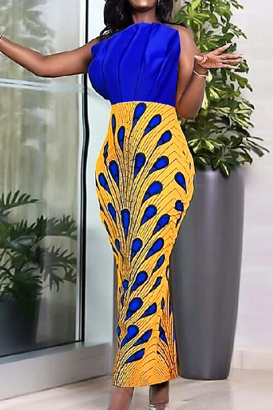 Graphic Print Retro Draped Bandeau Maxi Dress Chic Button-Up Maxi Dress