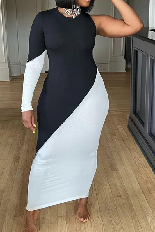 Hit Color Unusual Bodycon Maxi Dress Trendy Fit-and-Flare Maxi Dress