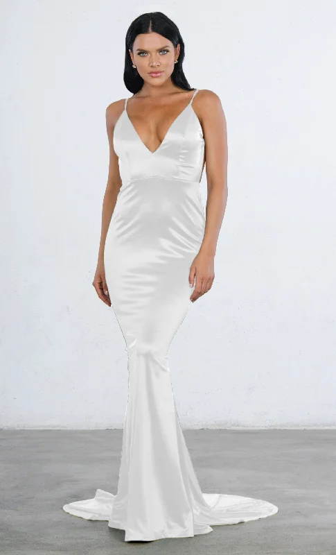 Glowing Goddess White Satin Sleeveless Spaghetti Strap Plunge V Neck Ruched Back Mermaid Maxi Dress - 4 Colors Available Elegant Wraparound Maxi Dress Glowing Goddess White Satin Sleeveless Spaghetti Strap Plunge V Neck Ruched Back Mermaid Maxi Dress - 4 Colors Available Elegant Wraparound Maxi Dress