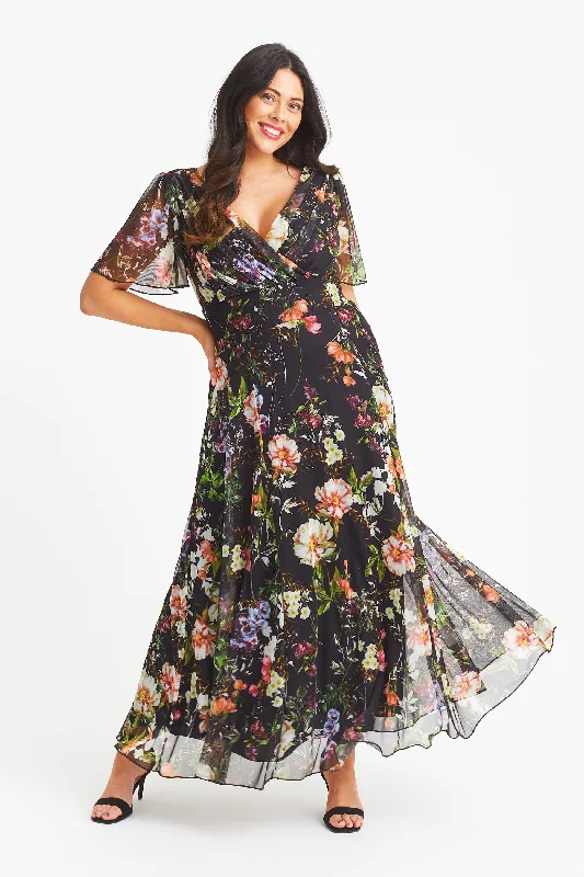 Isabelle Black Terracotta Float Sleeve Maxi Dress Stylish A-Line Maxi Dress