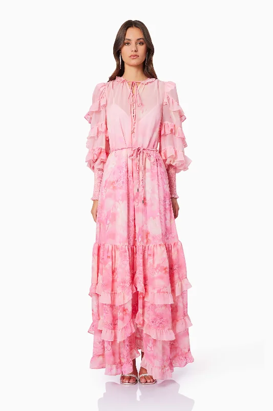 Ivy Printed Maxi Dress in Pink Trendy A-Line Maxi Dress