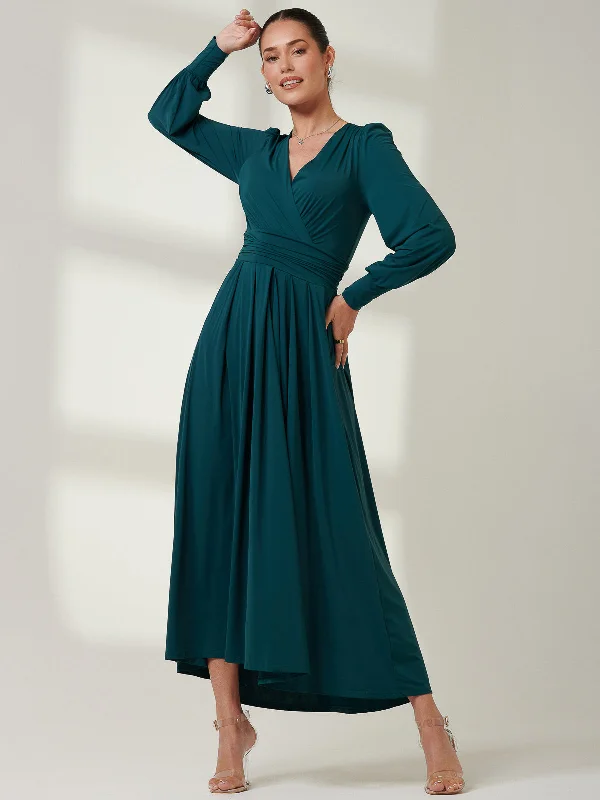 Long Sleeve Soft Silky Jersey Maxi Dress, Forest Green Cozy Longline Maxi Dress