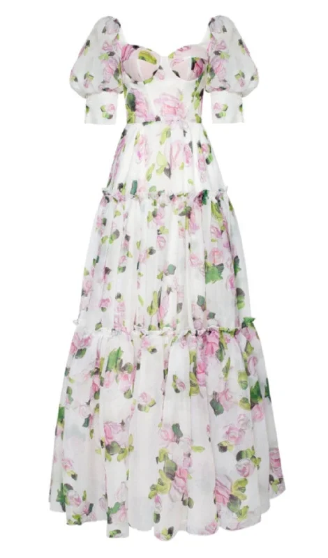 OFF-THE-SHOULDER FLORAL MAXI DRESS IN WHITE Fashionable Faux Wrap Maxi Dress