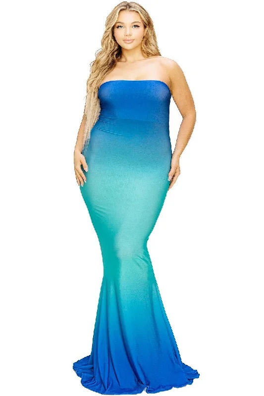 Plus Sized Hot Summer Gradient Tube Prom Maxi Dress Classic Strapless Maxi Dress