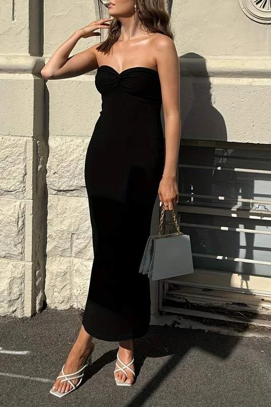 RIB KNIT KNOTTED MAXI DRESS Trendy Satin Maxi Dress