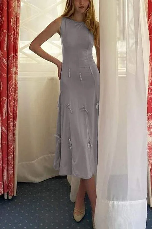 RIBBON DECOR MAXI DRESS Fashionable High-Low Maxi Dress