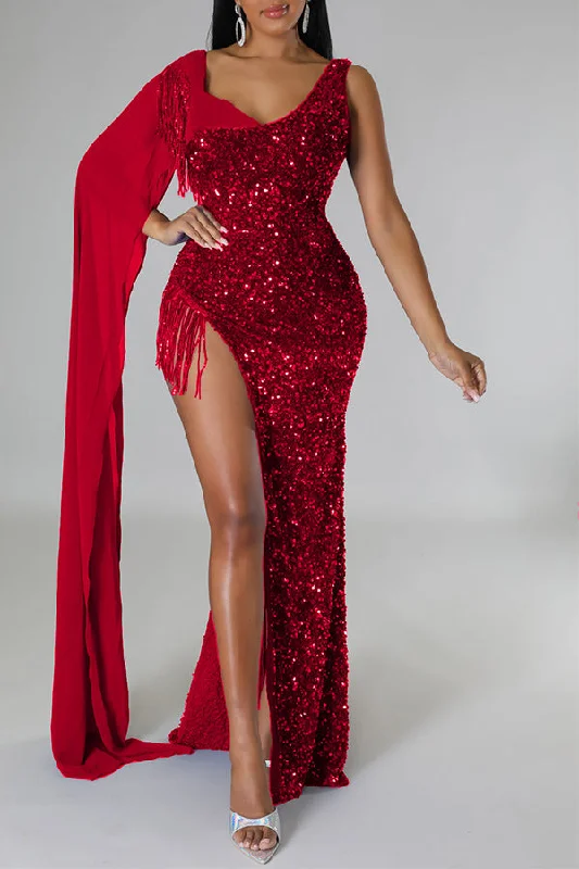 Sequined Modern High Split Maxi Dress Fashionable High-Waist Maxi Dress