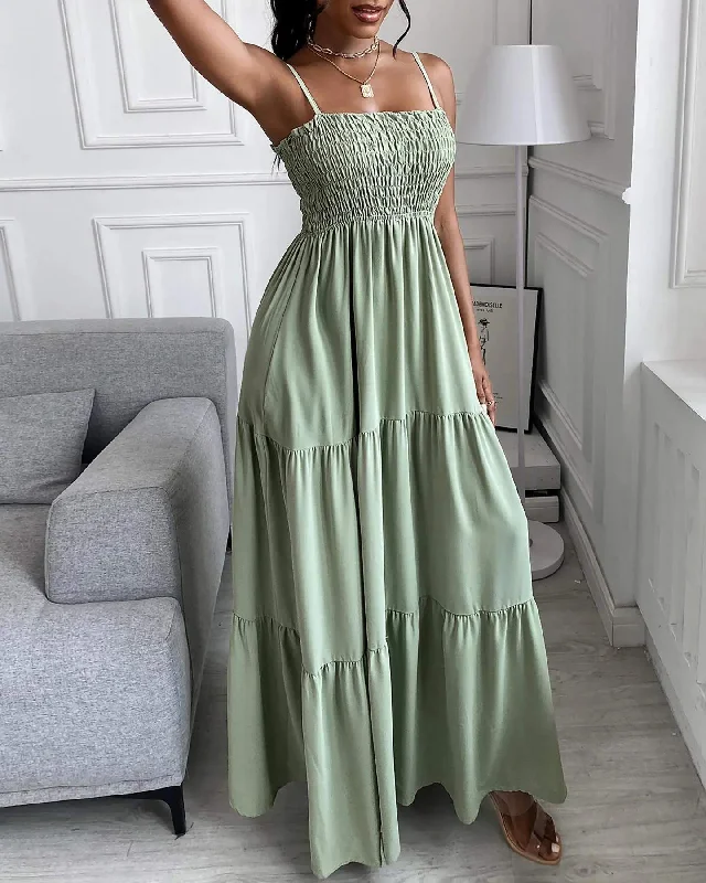 SHIRRING DETAIL RUCHED CASUAL MAXI DRESS Trendy Short Sleeve Maxi Dress