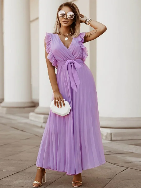 Sleeeveless V Neck Front Wrap Maxi Dress Cozy Longline Maxi Dress
