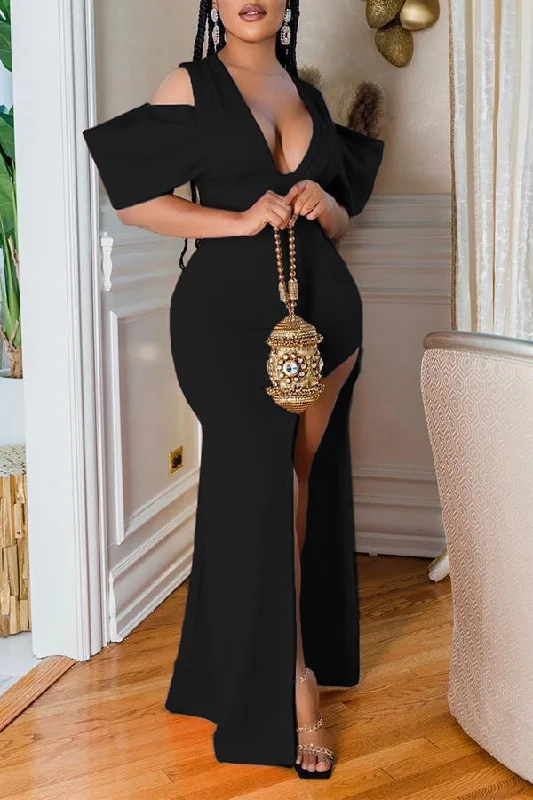 Solid Color Modern High Split Maxi Dress Stylish A-Line Maxi Dress