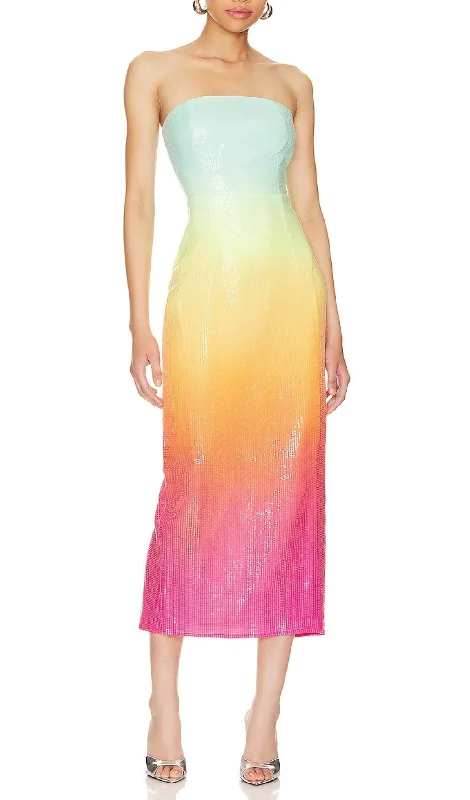 STRAPLESS SEQUIN OMBRE MAXI DRESS IN MULTI-COLOR Cozy Ribbed Maxi Dress