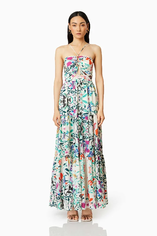 Tradewinds Halter Maxi Dress In Multi Trendy Maxi Dress with Lace