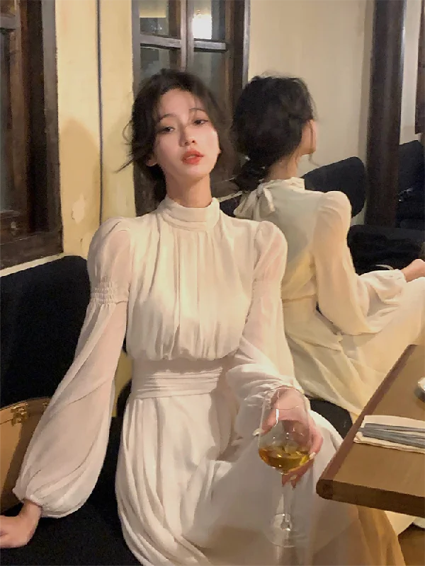 Vintage Maxi Dresses for Women Clothing Elegant French Long Sleeve Bodycon Midi Dress Korean Fashion Design Summer  White Fashionable Sleeveless Maxi Dress