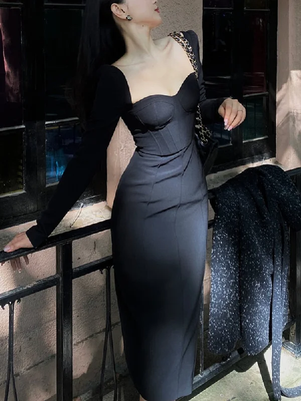 Vintage Sheath Bandage Sexy V-neck Solid Wedding Maxi Dresses for Women Party Long Sleeve Fashion Slim Midi Dress Autumn Trendy Satin Maxi Dress Vintage Sheath Bandage Sexy V-neck Solid Wedding Maxi Dresses for Women Party Long Sleeve Fashion Slim Midi Dress Autumn Trendy Satin Maxi Dress