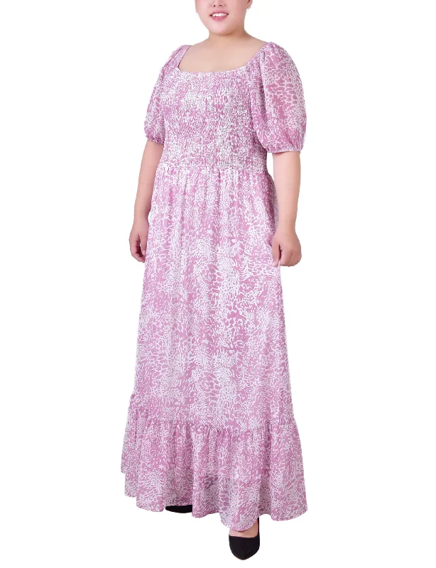 Plus Size Short Sleeve Smocked Maxi Dress Chic Off-Shoulder Maxi Dress