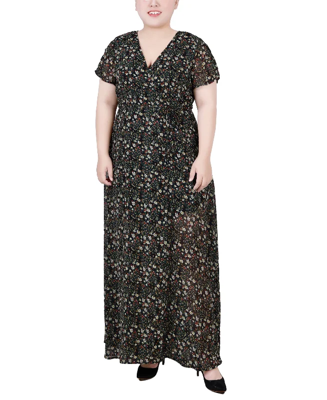 Plus Size Short Sleeve Tie Closure Wrap Chiffon Maxi Dress Comfortable Long-Sleeve Maxi Dress Plus Size Short Sleeve Tie Closure Wrap Chiffon Maxi Dress Comfortable Long-Sleeve Maxi Dress