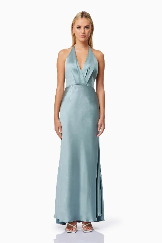 Aria Backless Satin Maxi Dress In Blue Stylish Boho Maxi Dress