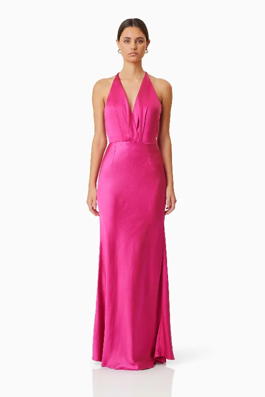 Aria Backless Satin Maxi Dress In Pink Elegant Boho Maxi Dress