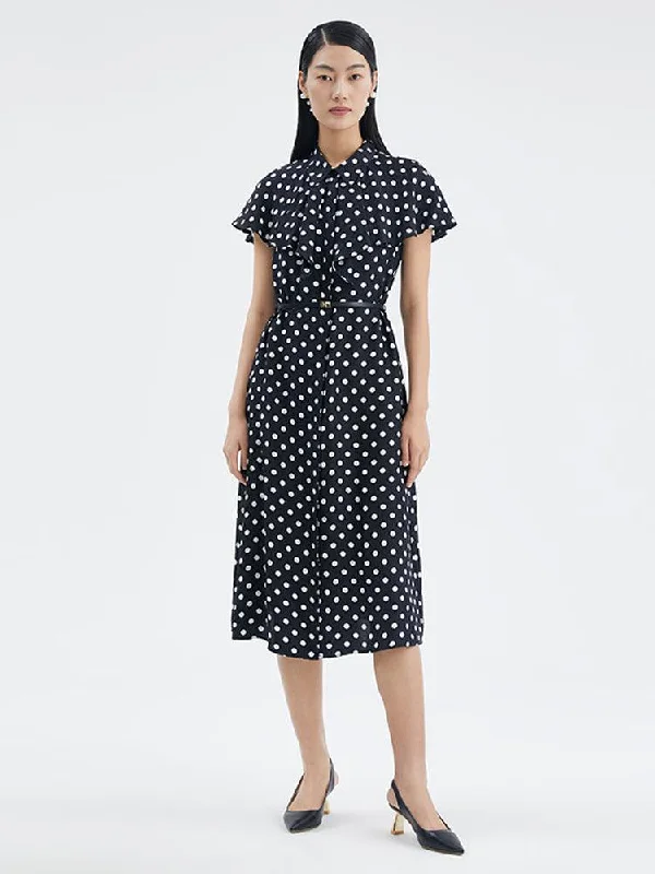 16.5 Momme Silk Polka Dots Cape Dress