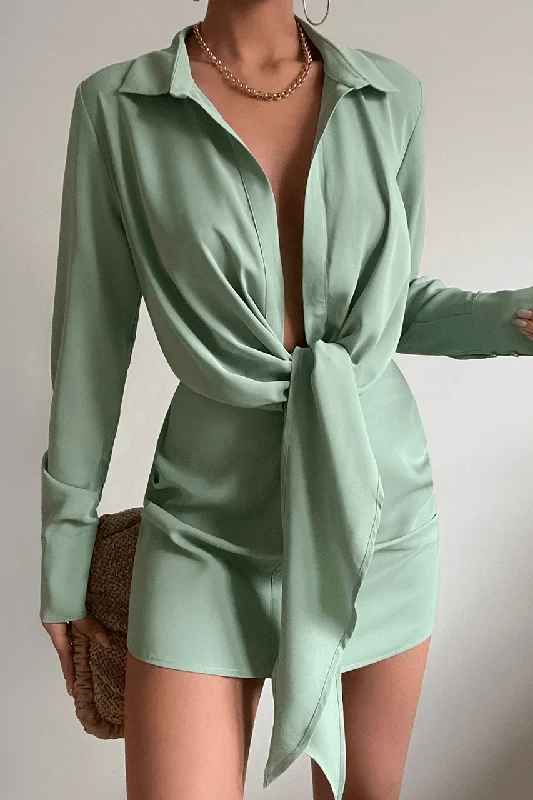 Aja Mini Dress - Matte Sage Comfortable Off-Shoulder Mini Dress