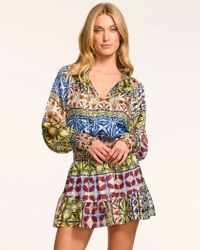 Ashalina Silk Long Sleeve Mini Dress Trendy Off-Shoulder Dress Mini