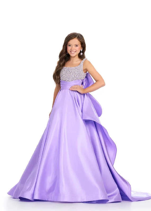 Ashley Lauren 8278 Size 6 Orchid Girls Satin Ballgown Large Bow Pageant Dress Crystal Bodice Gown