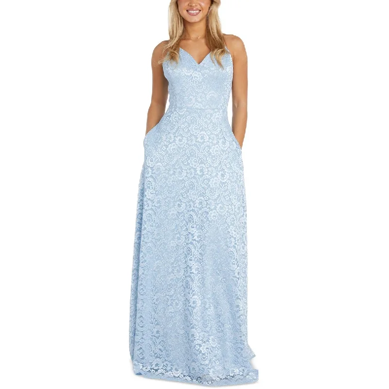 Petites Womens Lace Long Evening Dress