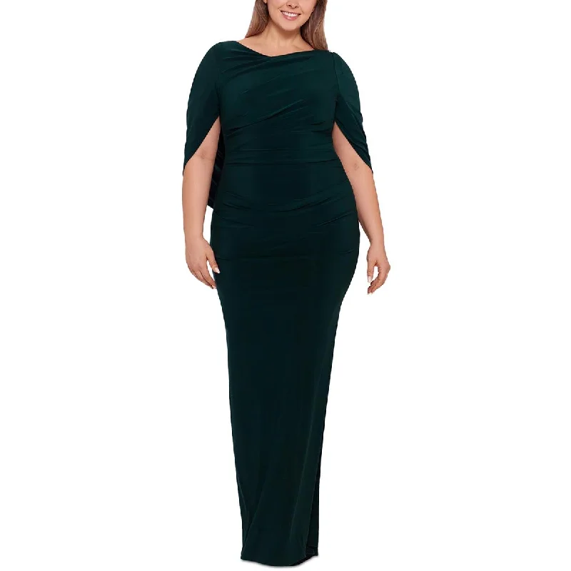 Plus Womens Matte Jerset Drapey Evening Dress