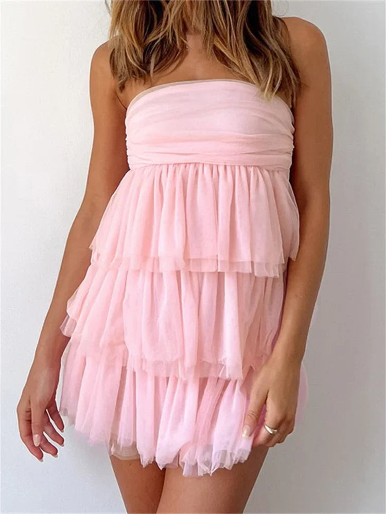 Off Shoulder Solid Strapless Ruffles Party Mini Dresses Classic Casual Mini Dress