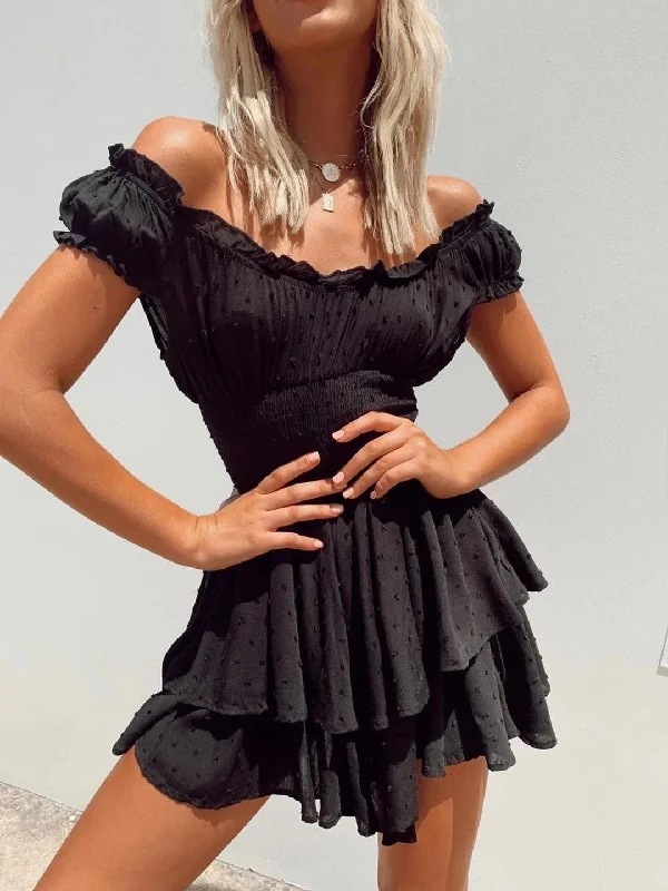 Bohemian Irregular Ruffles Mini Dress Elegant Mini Dress with Pleats