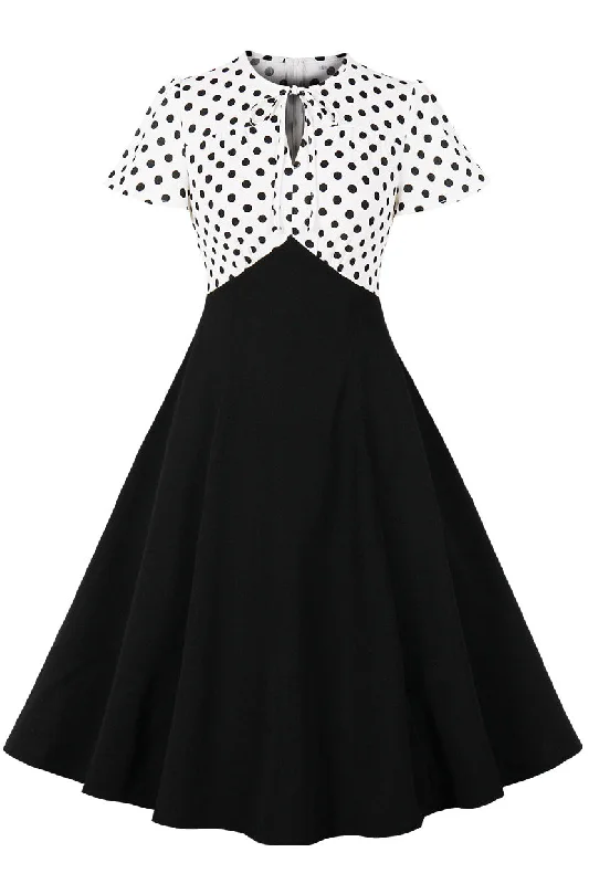 Black A-line Dot Top Vintage Dress