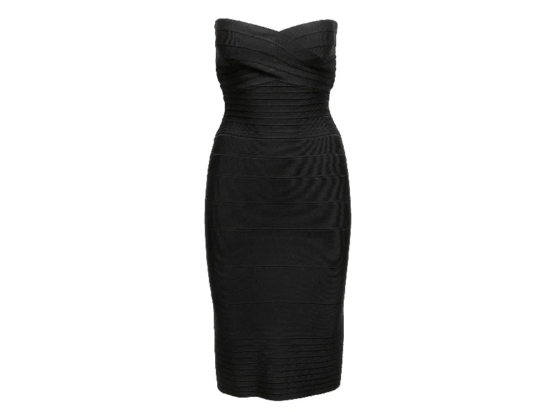 Black Herve Leger Strapless Bandage Dress Size US S
