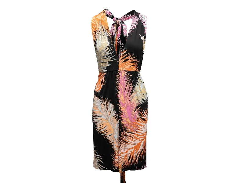 Black & Multicolor Emilio Pucci Feather Print Dress Size IT 38