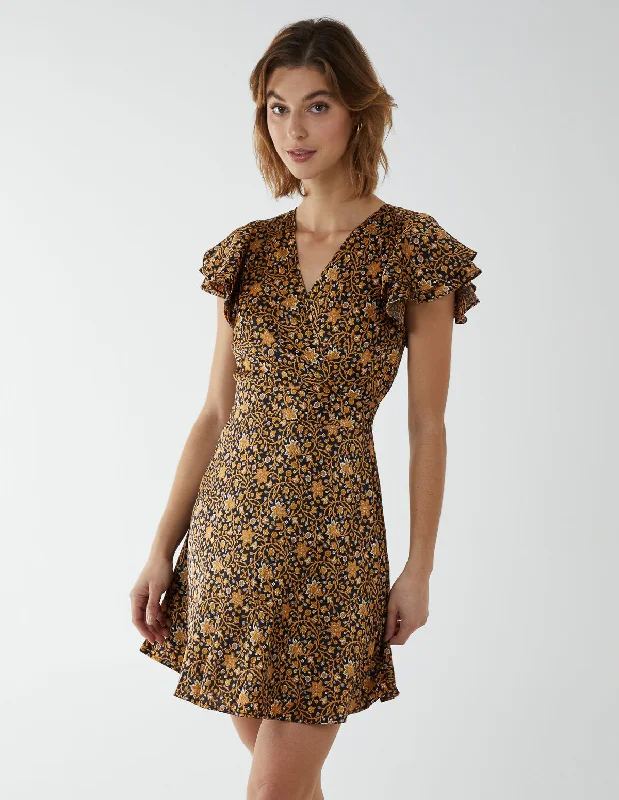Wrap Frill Mini Dress Elegant Mini Dress with Pleats
