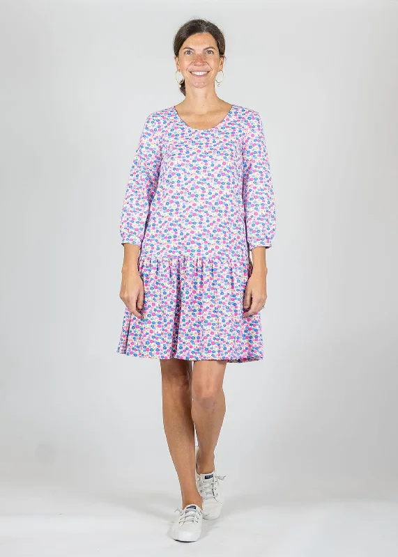 Bridget Dress - Field of Dahlias Blue/Pink