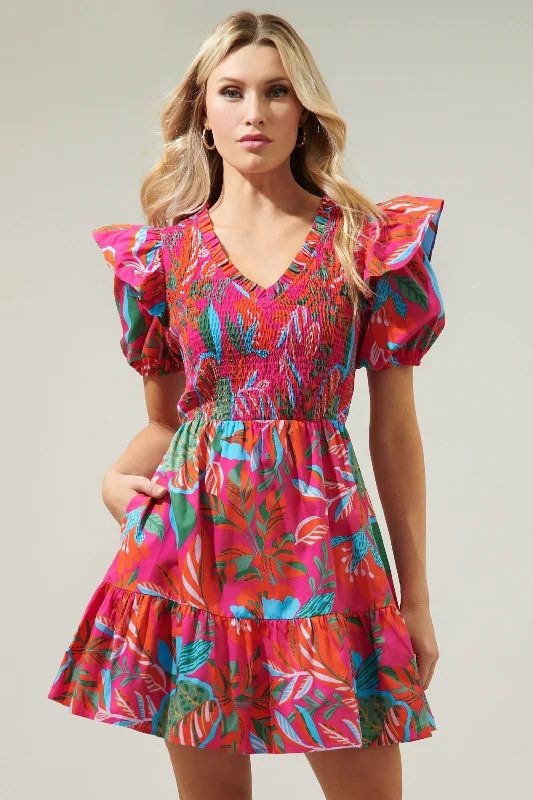 Cactus Blossom Leones Smocked Mini Dress Trendy Wraparound Mini Dress