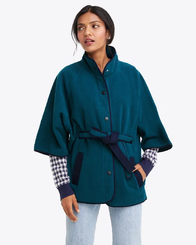 Belted Fleece Jacket in Teal Nylon Jacket Polyester Jacket Spandex Jacket