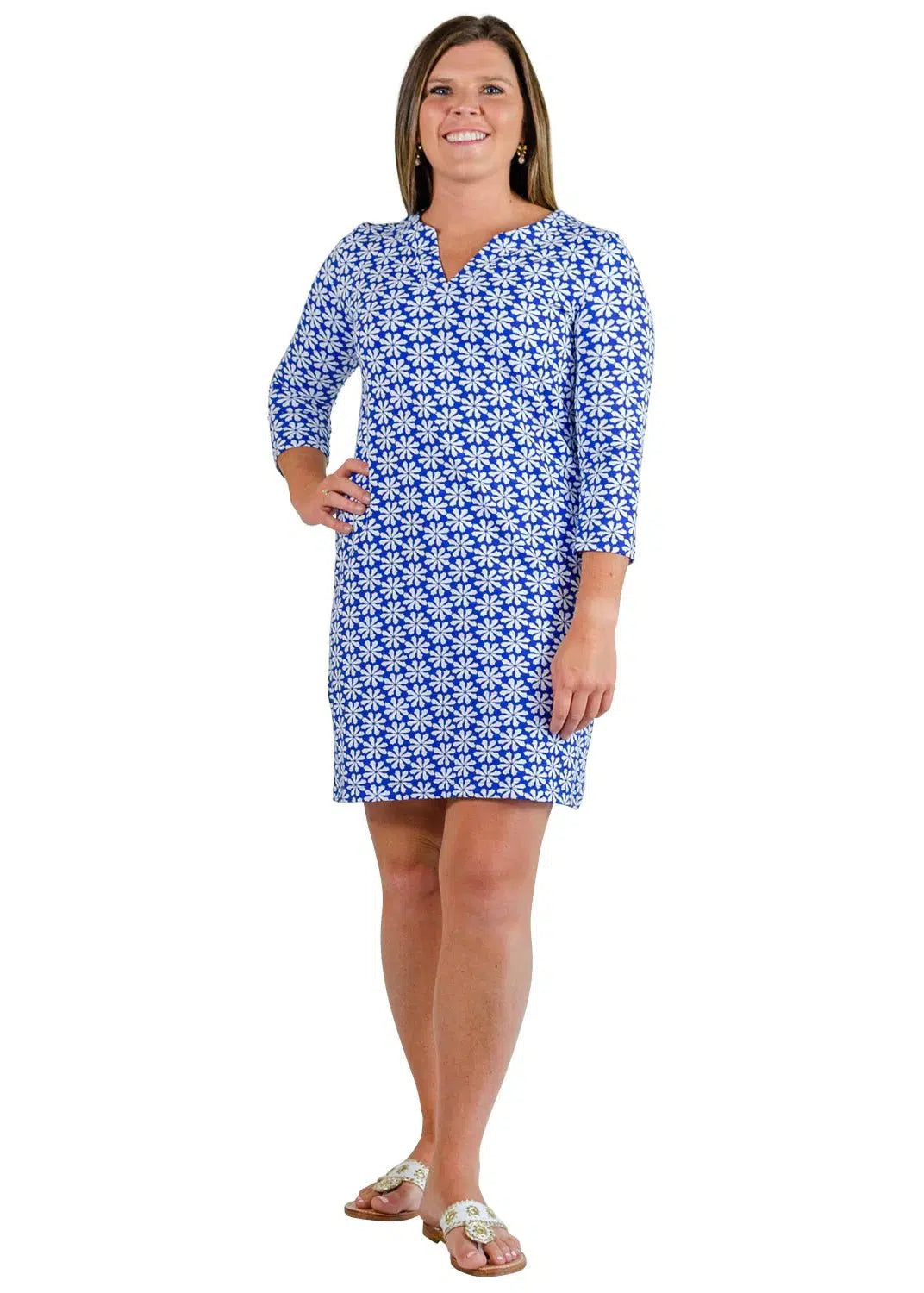 Lucille Dress 3/4- Kentucky Blue/White