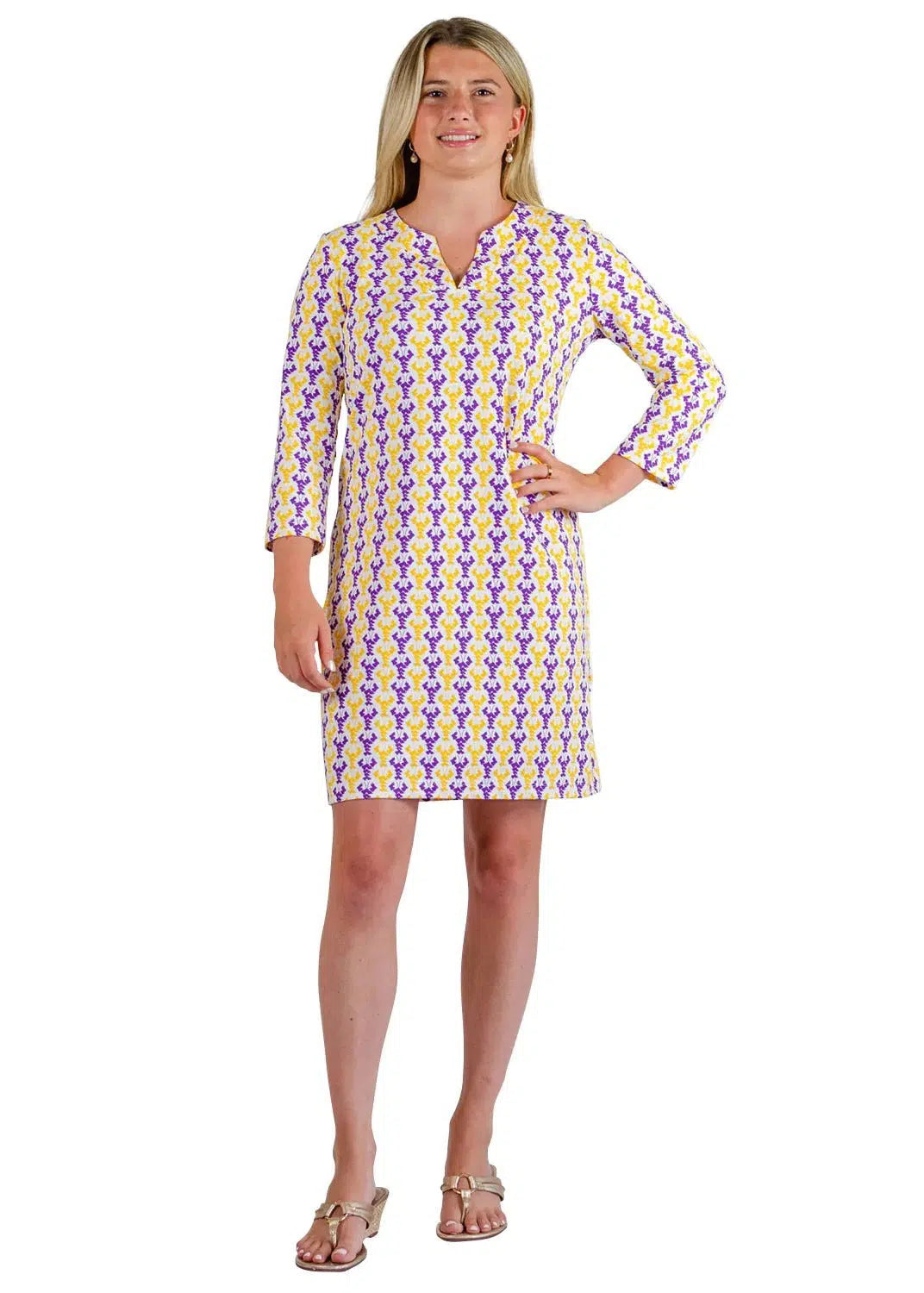 Lucille Dress 3/4 - Louisiana Purple/Gold
