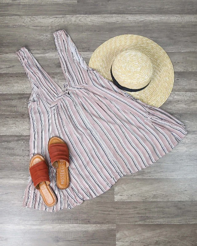 Cotton Candy LA - On The Stripe Mini Dress in Taupe Comfortable Casual Mini Dress