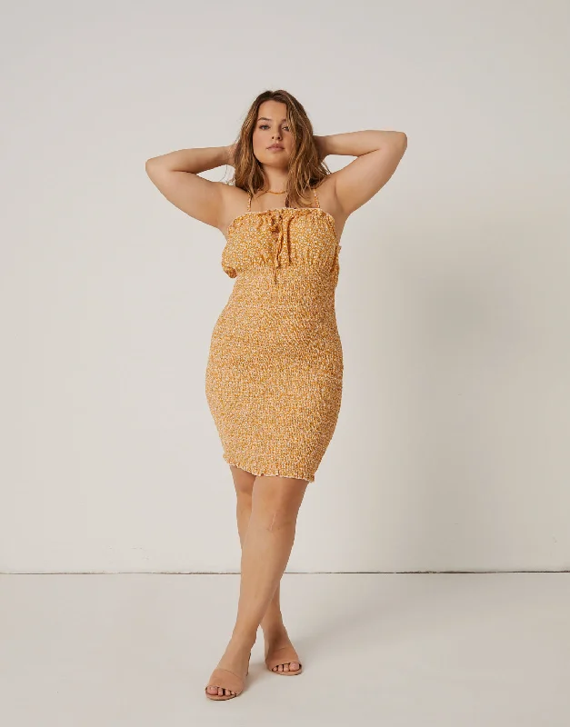 Plus Size Peri Smocked Mini Dress Cozy Ribbed Mini Dress